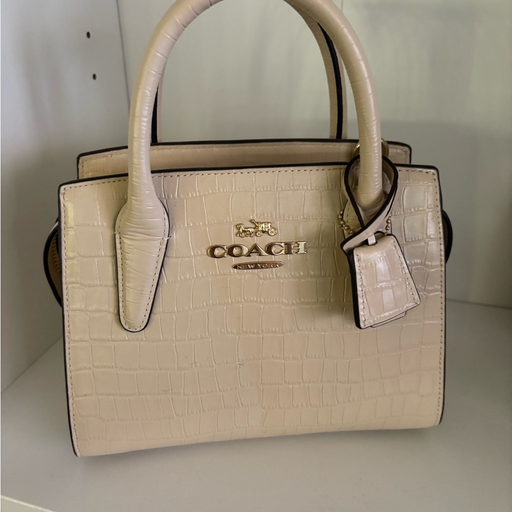 Coach Beige Croc-Embossed Satchel